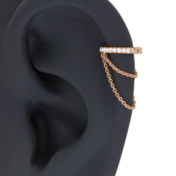 MARIA TASH Diamond Eternity Hoop Earring w/Two Chains~18k YG ~For Right Ear $750 - Picture 2 of 13